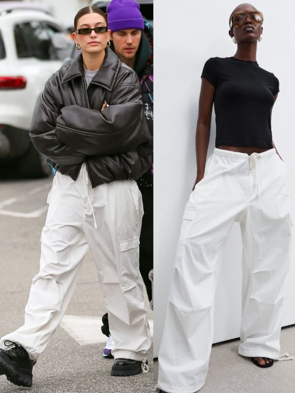 Local European White Wide Leg Cargo Parachute Pants